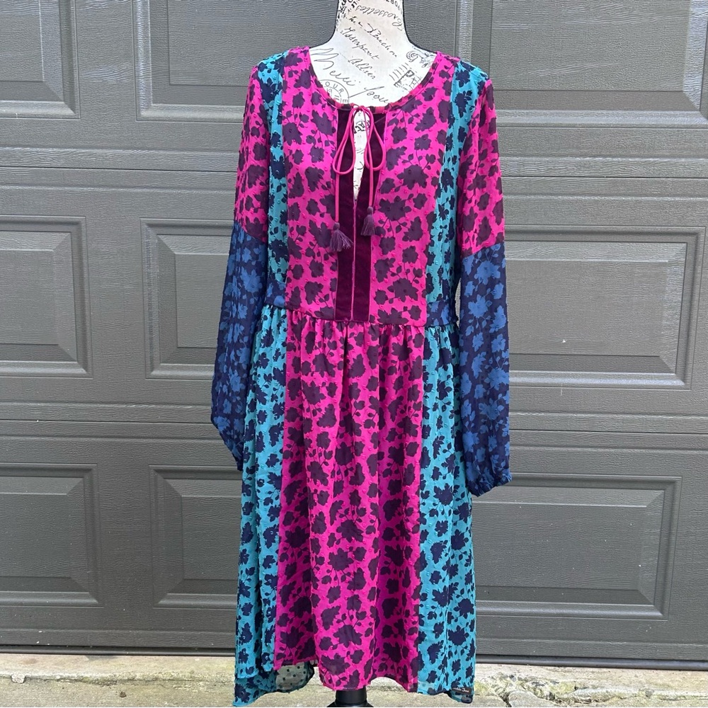 Matilda Jane A LITTLE PARTY dress high low Swiss dot multicolor tie waist v-neck